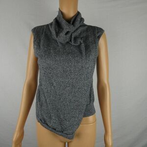MINKPINK Cowl Turtleneck High Neck Sleeveless Wrap Top Marled Knit Black White S